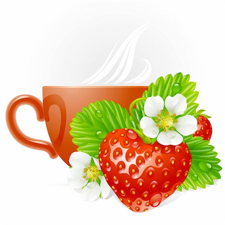 denis13 (artist) - Vector strawberry in the shape of heart and white flowers Stock Photo - Budget Royalty-Free & Subscription, Code: 400-06075521