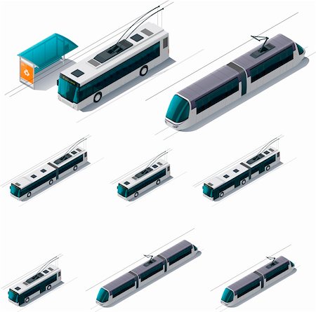 simsearch:400-06126952,k - Set of detailed isometric trolleybuses and tramways Stock Photo - Budget Royalty-Free & Subscription, Code: 400-06075556