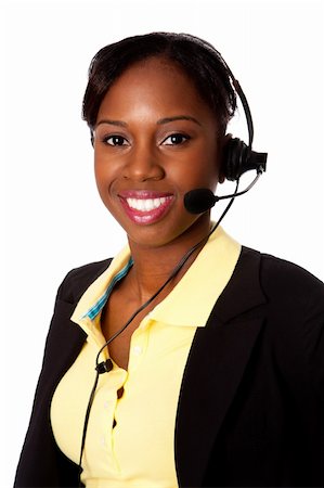 entrepreneur administration - Beautiful happy smiling African business woman customer service representative operator, isolated. Stock Photo - Budget Royalty-Free & Subscription, Code: 400-06075753