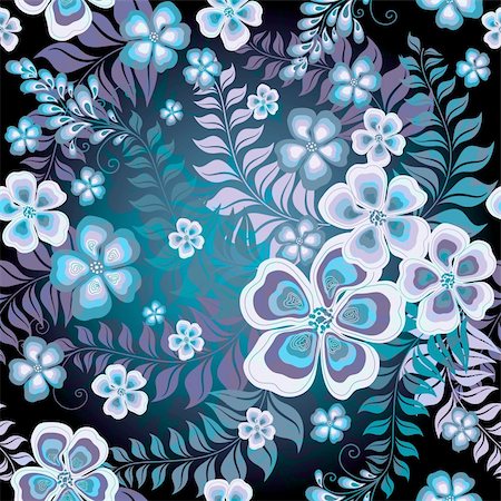Seamless black and white-blue floral pattern with flowers and leaves (vector EPS 10) Stock Photo - Budget Royalty-Free & Subscription, Code: 400-06075768