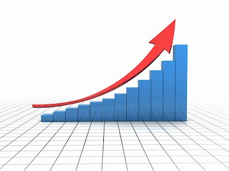 statistics - 3d illustration of business charts with red arrow, over white background with grid Foto de stock - Super Valor sin royalties y Suscripción, Código: 400-06075778