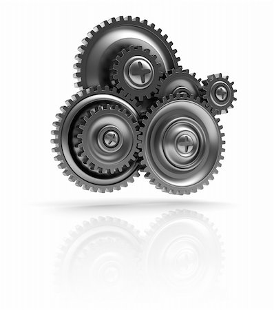 3d illustration of gear wheels system over white background Stock Photo - Budget Royalty-Free & Subscription, Code: 400-06075799