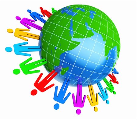3d illustration of colorful people around earth globe Stock Photo - Budget Royalty-Free & Subscription, Code: 400-06075811