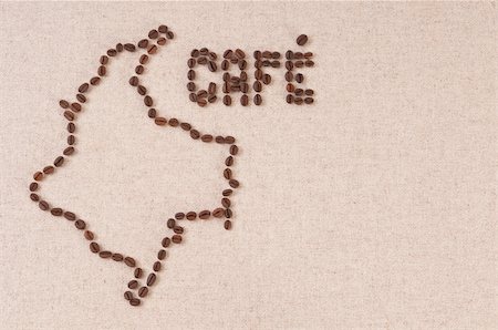 Coffee beans on canvas in the shape of the map of Colombia and the word Cafe Fotografie stock - Microstock e Abbonamento, Codice: 400-06075994