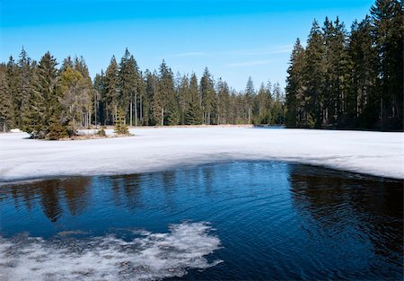 Winter landscape with woods and frozen lake Stock Photo - Budget Royalty-Free & Subscription, Code: 400-06076131