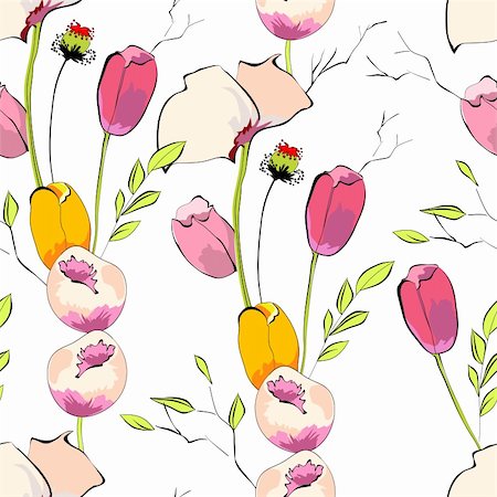 Seamless background. Tulips with poppy flowers Stock Photo - Budget Royalty-Free & Subscription, Code: 400-06076188