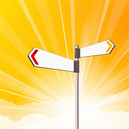 directional abstract - Two clear signs on yellow sunshine background Photographie de stock - Aubaine LD & Abonnement, Code: 400-06076279