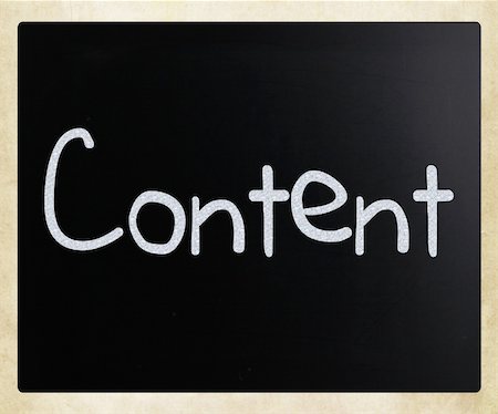 The word "Content" handwritten with white chalk on a blackboard Fotografie stock - Microstock e Abbonamento, Codice: 400-06076362