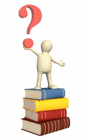 simsearch:400-06074785,k - 3d puppet with books and question mark. Isolated over white Stock Photo - Budget Royalty-Free & Subscription, Code: 400-06076375