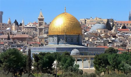 view of the golden Dome of the Rock of Al Aqsa Mosque from the Mount of Olives.Jerusalem, Israel Stock Photo - Budget Royalty-Free & Subscription, Code: 400-06076547