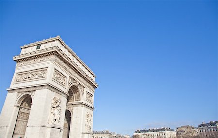 simsearch:400-06139372,k - The Arc de Triomphe (Arc de Triomphe de l'Ã?toile) is one of the most famous monuments in Paris. It stands in the centre of the Place Charles de Gaulle, at the western end of the Champs-Ã?lysÃ©es Stock Photo - Budget Royalty-Free & Subscription, Code: 400-06076687