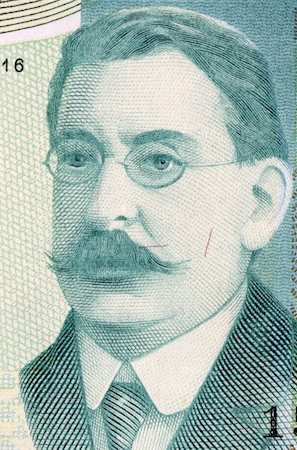simsearch:400-06068319,k - Jose Enrique Rodo (1871-1917) on 200 Nuevos Pesos 1986 Banknote from Uruguay. Uruguayan essayist. Stockbilder - Microstock & Abonnement, Bildnummer: 400-06076715
