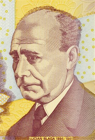 simsearch:400-06068341,k - Lucian Blaga (1895-1961) on 5000 Lei 1998 Banknote from Romania. Romanian philosopher, poet and playwright. Foto de stock - Super Valor sin royalties y Suscripción, Código: 400-06076729