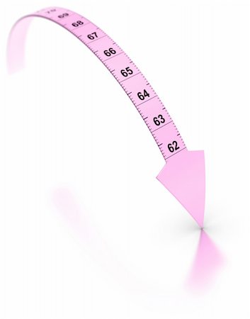 scale 3d - Plastic tape measure with an arrow at the extremity. Pink color over white background with reflection Stock Photo - Budget Royalty-Free & Subscription, Code: 400-06076811