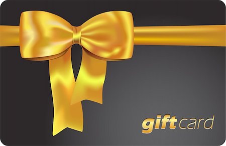 Black gift card with golden ribbon and bow. Vector illustration Stock Photo - Budget Royalty-Free & Subscription, Code: 400-06076884