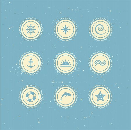 sea starfish pictures - Set of retro marine icons. Vector illustration Stock Photo - Budget Royalty-Free & Subscription, Code: 400-06077146