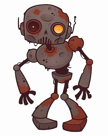 Vector cartoon illustration of a rusty zombie robot with orange eyes. Stock Photo - Budget Royalty-Free & Subscription, Code: 400-06077193