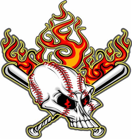 Cartoon Image of Flaming Baseball Bats and Skull with Baseball Laces Stock Photo - Budget Royalty-Free & Subscription, Code: 400-06077255