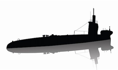 simsearch:400-07313165,k - Detailed submarine silhouette. Vector Foto de stock - Super Valor sin royalties y Suscripción, Código: 400-06077484