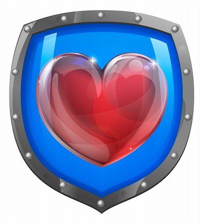 Conceptual illustration of a heart symbol on a shield icon. Could be an icon for liking or loving something. Stock Photo - Budget Royalty-Free & Subscription, Code: 400-06077500