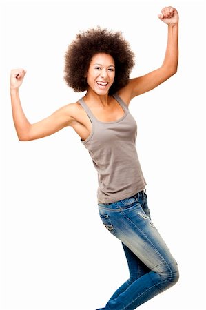 simsearch:400-04343310,k - Happy Afro-American young woman isolated on white with arms on the air Photographie de stock - Aubaine LD & Abonnement, Code: 400-06077577