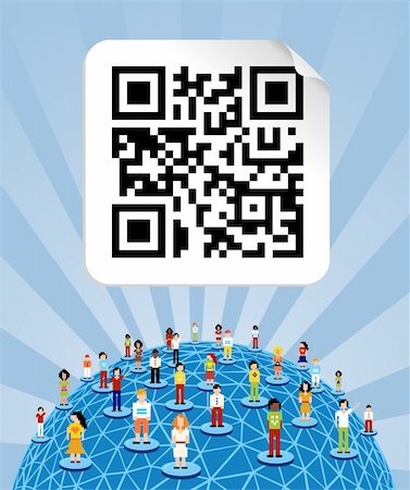 simsearch:400-04295006,k - Social media people network connection concept with social QR code and World globe Stock Photo - Budget Royalty-Free & Subscription, Code: 400-06078117