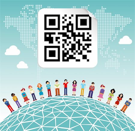 simsearch:400-04301126,k - Social media network connection concept with social QR code and World map background Foto de stock - Royalty-Free Super Valor e Assinatura, Número: 400-06078112