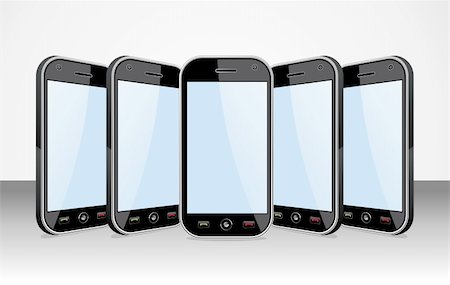 simsearch:400-08107657,k - Set of black smartphones templates on white background. You can place your own images on the screens. EPS 8 vector, cleanly built with no open shapes or strokes. Grouped and ordered in layers for easy editing. Foto de stock - Super Valor sin royalties y Suscripción, Código: 400-06078157