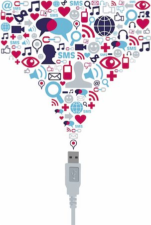 simsearch:400-04562042,k - Social media icons set splash from USB wire. Vector file available. Stock Photo - Budget Royalty-Free & Subscription, Code: 400-06078180