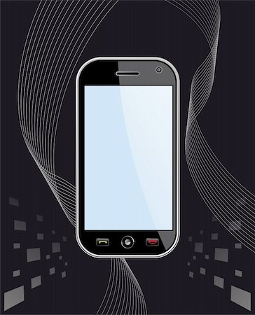 simsearch:400-09151522,k - Generic black smartphone on black background with blank space for your own design or image. Useful for mobile applications presentation. EPS 8 vector, cleanly built with no open shapes or strokes. Grouped and ordered in layers for easy editing. Photographie de stock - Aubaine LD & Abonnement, Code: 400-06078196