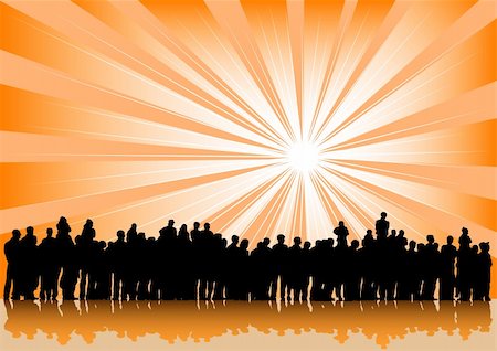 party couple silhouette - Vector drawing silhouette crowds and sun Stock Photo - Budget Royalty-Free & Subscription, Code: 400-06078207