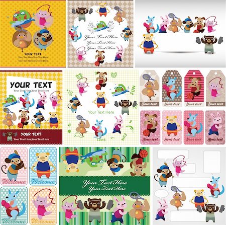 posters with ribbon banner - cartoon animal sport card Stock Photo - Budget Royalty-Free & Subscription, Code: 400-06078369