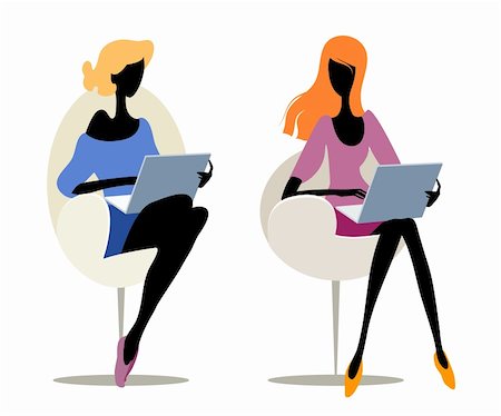 elegant female profile silhouette - Pair silhouettes of a girls with laptops Stock Photo - Budget Royalty-Free & Subscription, Code: 400-06078994