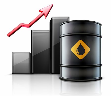 simsearch:400-04422870,k - Vector illustration of black metal oil barrel with finance graph and a red arrow showing an increase of gasoline consumption or rise in a cost of oil Stock Photo - Budget Royalty-Free & Subscription, Code: 400-06079029