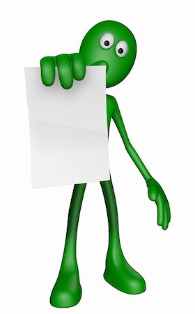 green guy is holding blank paper sheet - 3d illustration Stock Photo - Budget Royalty-Free & Subscription, Code: 400-06079034