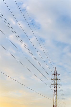 electric current - electricity post in blue sky in the evening Stock Photo - Budget Royalty-Free & Subscription, Code: 400-06079157