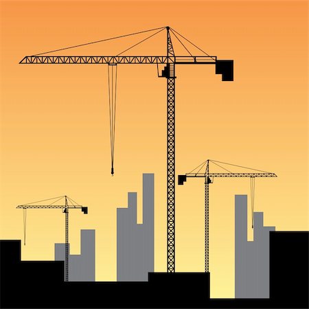 simsearch:400-05074551,k - Large construction site with three big cranes. Also available as a Vector in Adobe illustrator EPS 8 format, compressed in a zip file. Foto de stock - Royalty-Free Super Valor e Assinatura, Número: 400-06079336