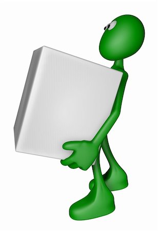 simsearch:400-04153946,k - green guy is holding a box - 3d illustration Photographie de stock - Aubaine LD & Abonnement, Code: 400-06079405