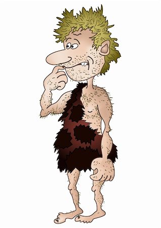 primordial - Shaggy and unshaven prehistoric cave-man in animal skin perplexedly looks somewhere. Vector Stock Photo - Budget Royalty-Free & Subscription, Code: 400-06079638