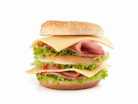 simsearch:400-07568675,k - Big appetizing fast food sandwich with lettuce, tomato, ham and cheese Foto de stock - Super Valor sin royalties y Suscripción, Código: 400-06079643