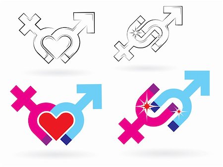 Set of Male and female symbols as magnet with heart and spark between, love concept vector image. Stock Photo - Budget Royalty-Free & Subscription, Code: 400-06070012