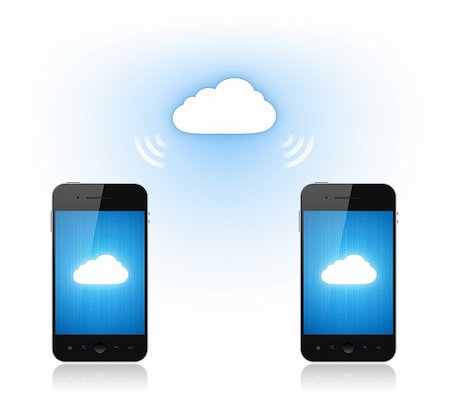 Communication between two mobile phone via cloud computing connection. Conceptual illustration. Isolated on white. Stock Photo - Budget Royalty-Free & Subscription, Code: 400-06070167