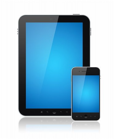 Modern digital tablet PC with mobile smartphone isolated on white. Include clipping path for tablet and phone. Stock Photo - Budget Royalty-Free & Subscription, Code: 400-06070184
