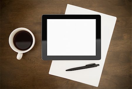 simsearch:400-07337769,k - Blank digital tablet with paper, pen and cup of coffee on worktable. Foto de stock - Super Valor sin royalties y Suscripción, Código: 400-06070215