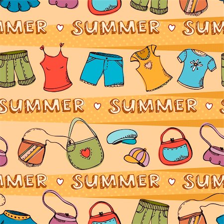 Vector seamless pattern with summer beach clothing Stock Photo - Budget Royalty-Free & Subscription, Code: 400-06070234