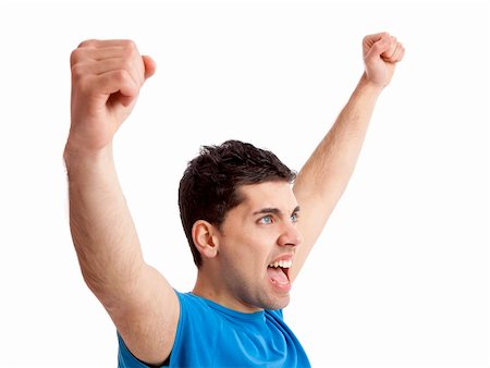 simsearch:400-04343310,k - Happy young man with arms up isolated on a white background Photographie de stock - Aubaine LD & Abonnement, Code: 400-06070452