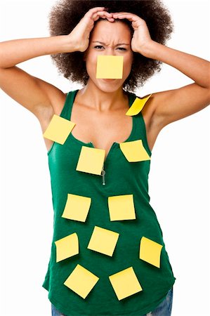 Beautiful young woman covered with post it notes all over the body, isolated on white background Stock Photo - Budget Royalty-Free & Subscription, Code: 400-06070467