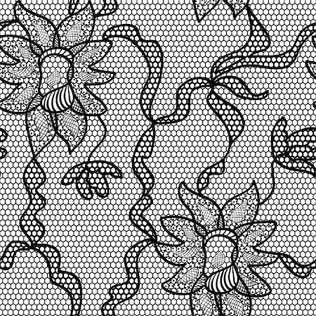 Black lace vector fabric seamless pattern with orchids Stock Photo - Budget Royalty-Free & Subscription, Code: 400-06070548
