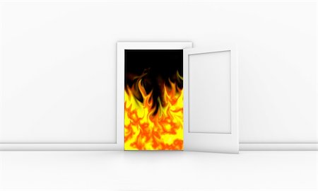 simsearch:400-04156847,k - Open door in a white room with fire outside Stock Photo - Budget Royalty-Free & Subscription, Code: 400-06070776