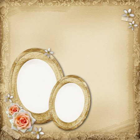 simsearch:400-04436055,k - ancient photo album page background with  oval frame and roses Stock Photo - Budget Royalty-Free & Subscription, Code: 400-06070824